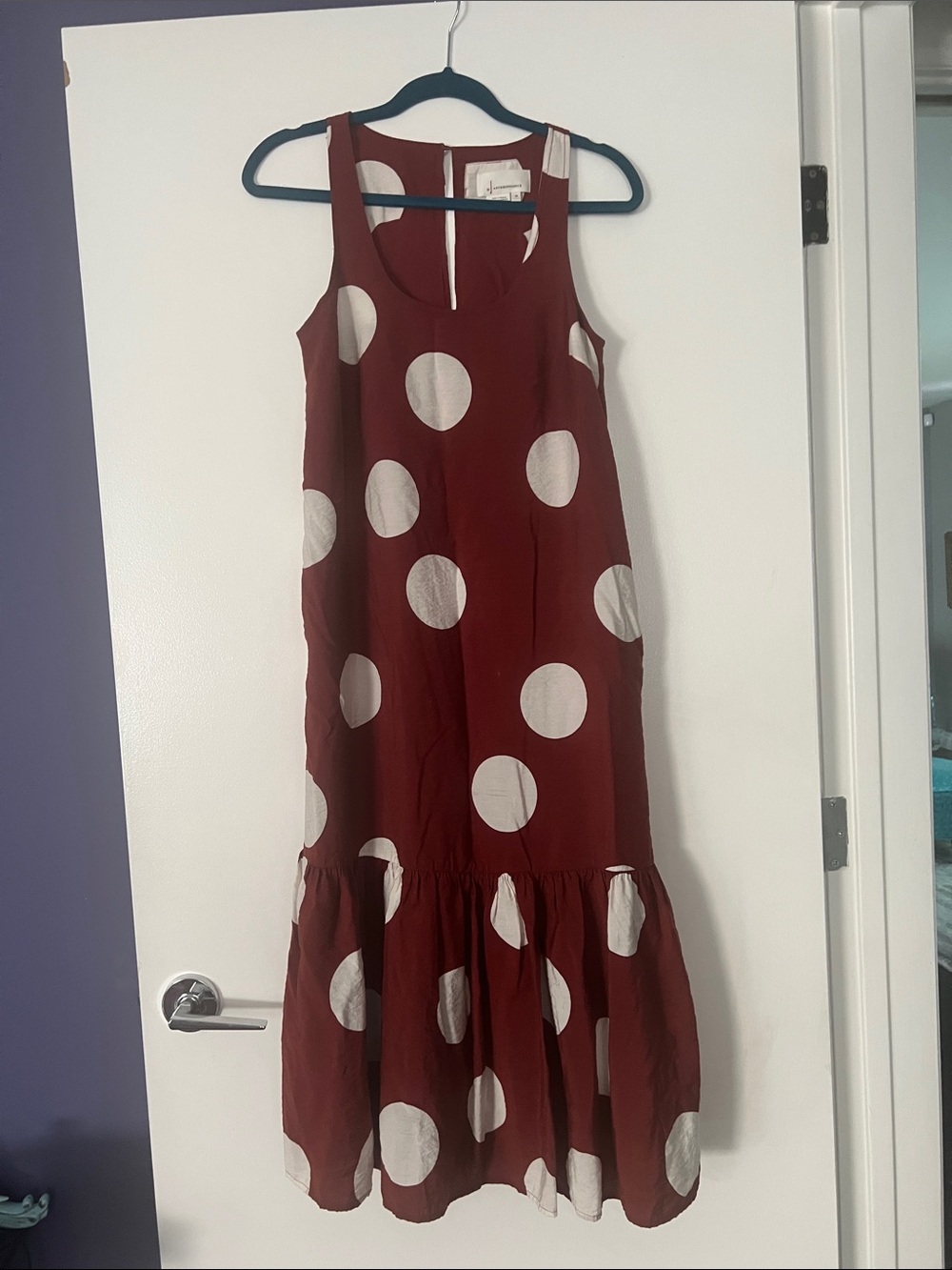 Anthropologie Burgundy Polka Dot Midi Dress XS